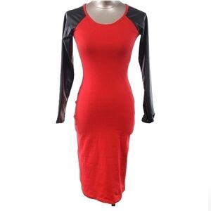 Juniors Red Dress with faux leather sleeves